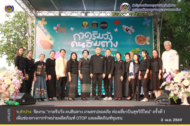 จ.ลำปาง จัดงาน "กาดริมวัง คนฮิมตาง เกษตรปลอดภัย ท่องเที่ยวปันสุขวิถีใหม่" ครั้งที่ 1 เพิ่มช่องทางการจำหน่ายผลิตภัณฑ์ OTOP และผลิตภัณฑ์ชุมชน