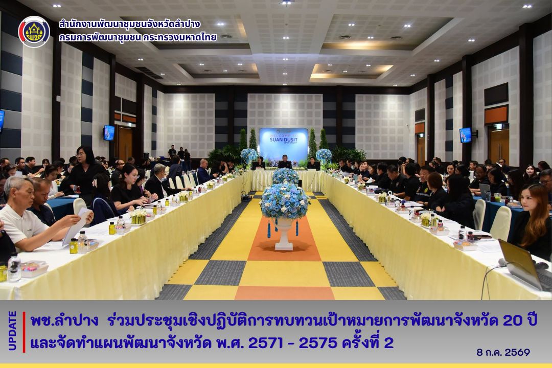 พช.ลำปาง ร่วมประชุมเชิงปฏิบัติการทบทวนเป้าหมายการพัฒนาจังหวัด 20 ปี และจัดทำแผนพัฒนาจังหวัด พ.ศ. 2571 - 2575 ครั้งที่ 2